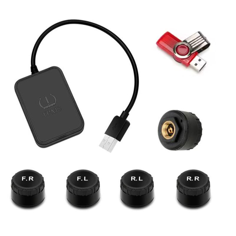 USB Android Car TPMS Wireless Transmission Tire Pressure Monitoring SystemAndroid Navigation TPMS With 4 Sensors Alarm System