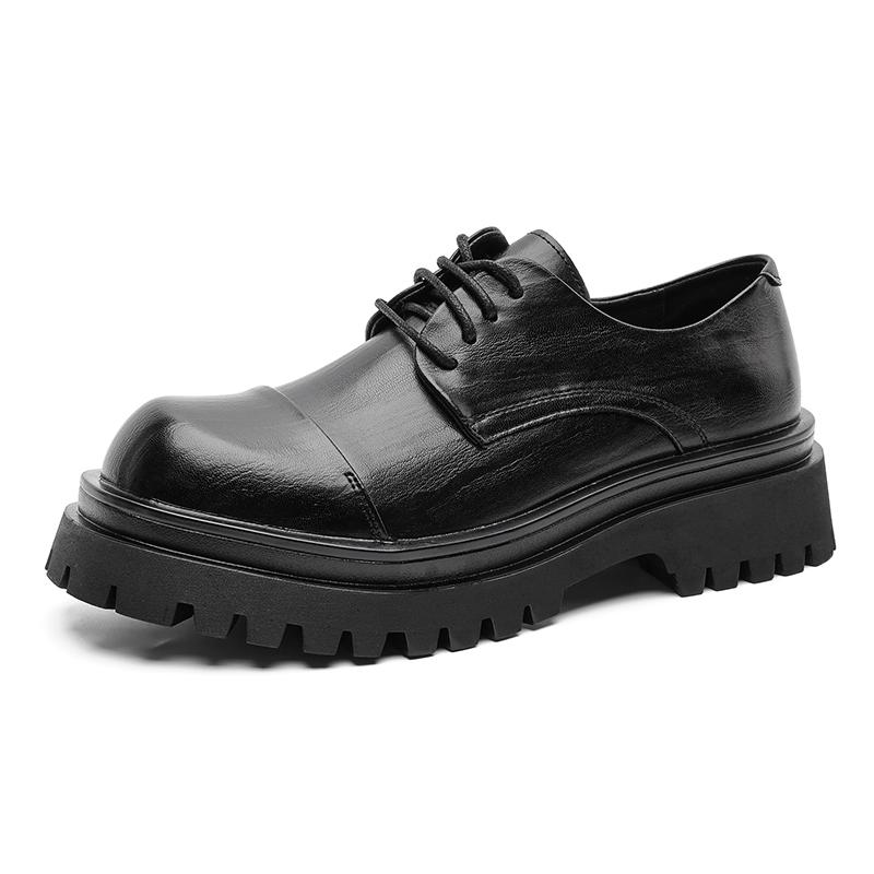 

thick soled men s leather shoes Retro British style Plus Size outdoor street Daily trendy shoes for young people Brogue 46 чёрный