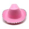 Pink Silver Cowboy Hat Women'S Non-Woven Crown Western Cowboy Hat Jazz Roll Top Hat Ins