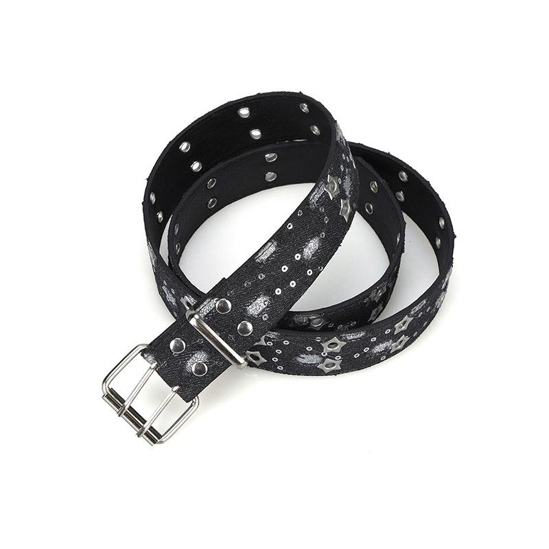 1 Pcs New Fashion Luxury Belt Black Punk Accessories Blue Denim Girdle Hiphop Y2K Star Hollowed Pin Buckle Waistband,For Men Women