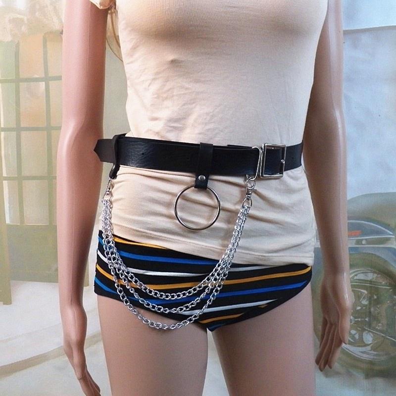 Damen PU-Ledergürtel mit Kette Taillengürtel Punk Verstellbarer Gürtel