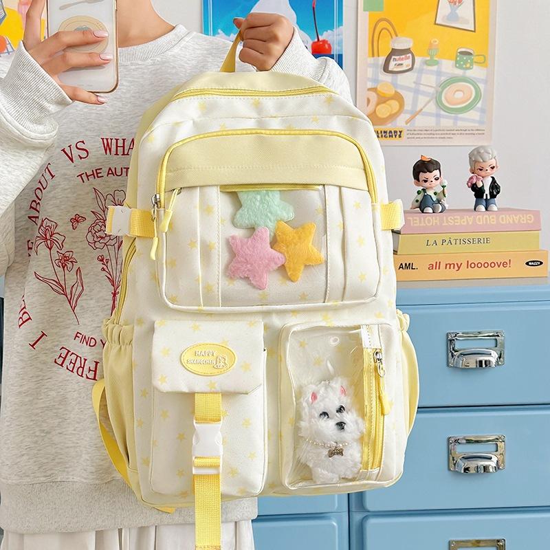 Schoolbag Japanese ins new high-value schoolbag sweet contrasting color splicing bar pain bag junior high school students lightweight backpack