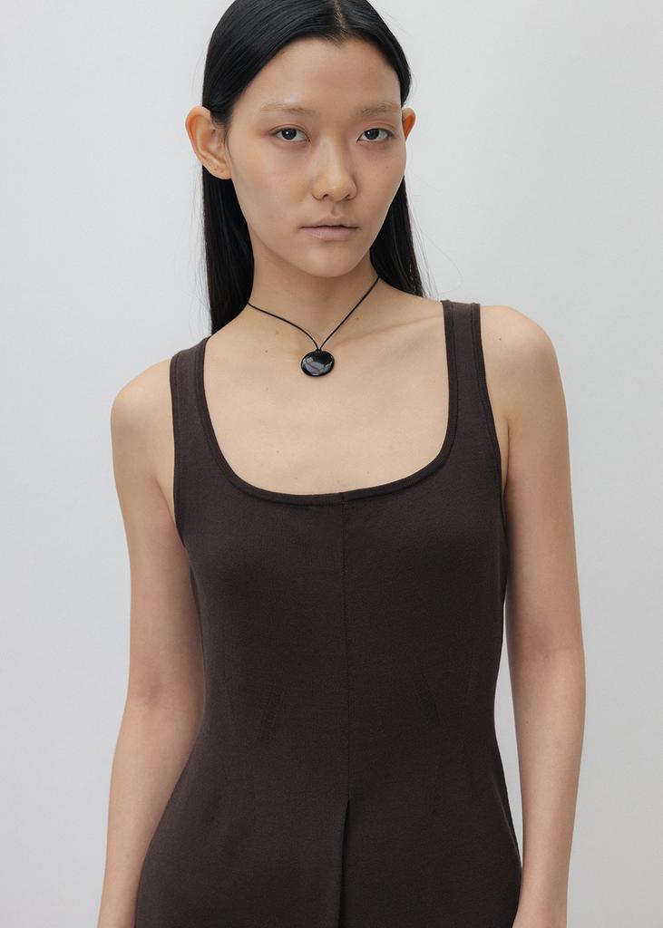 Umamung Elastic Cotton Buttoned Slit Dress_Umber