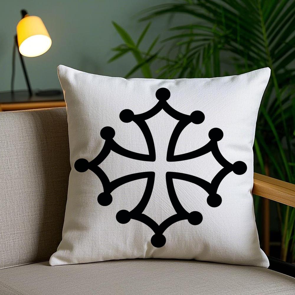 Region Occitania Occitan Cross Cushion Cover Plush Fabric Soft Double-Sided Printed Invisible Zipper Sofa Pillow Case Home Decor
