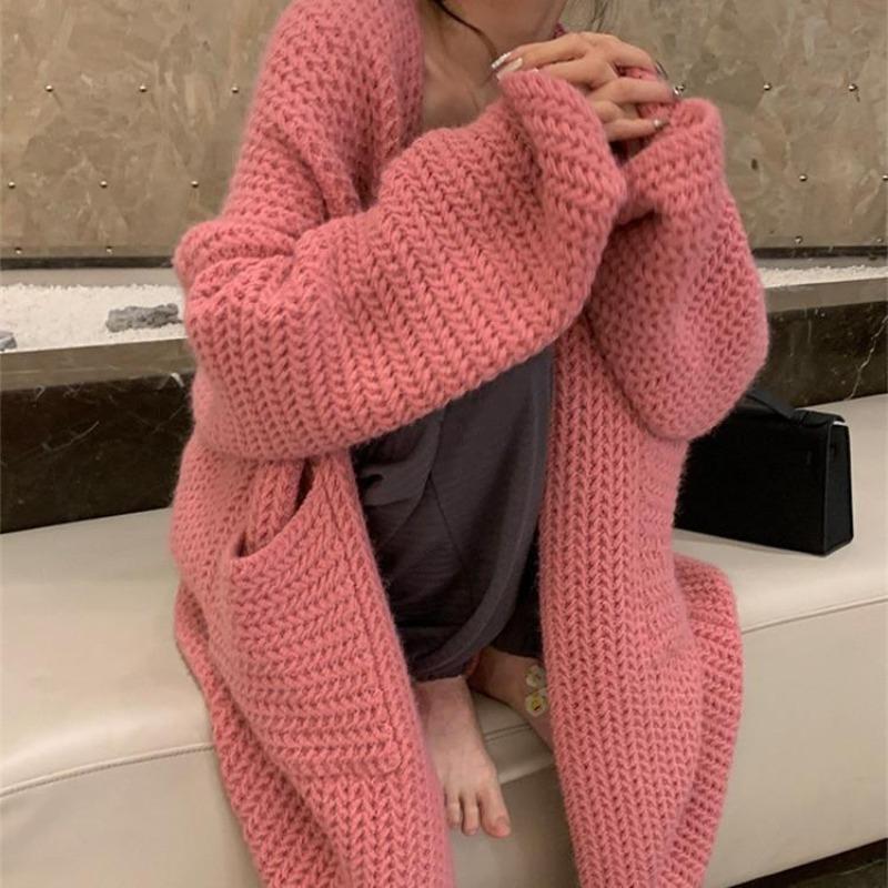 

Нежный жакет Hollowed Twist Осень-зима Стиль Хепберн Однотонный вязаный кардиган Мягкий и липкий One Size розовый