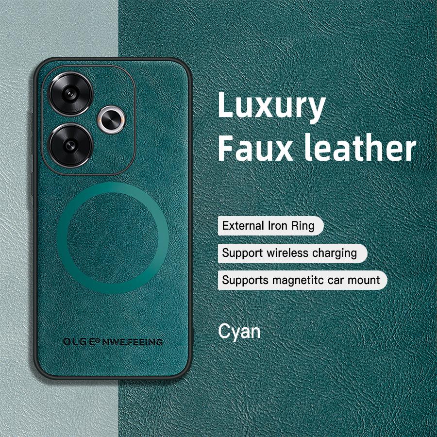 

Для POCO F6 F6 Pro Чехол из ПУ кожи с магнитным кольцом, мягкий край, противоударный, против отпечатков пальцев For POCO F6 Pro