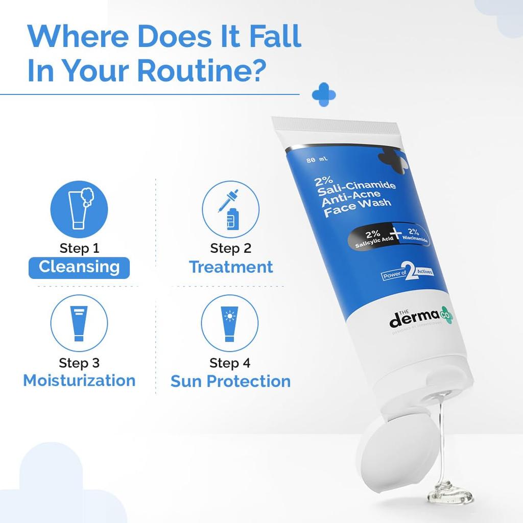 The Derma Co Sali-Cinamide Anti Acne Face Wash 80 ml For Oily Combination Skin With Salicylic Acid Niacinamide Care