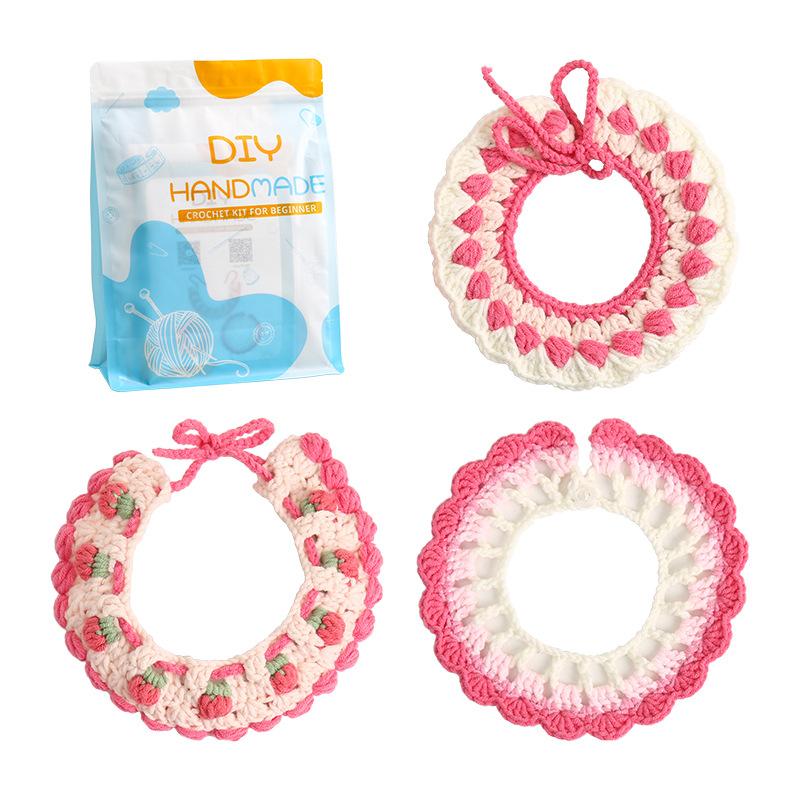Pink cute little cake pet collar hand-knitted wool DIY material surrounded by a cat collar decoration