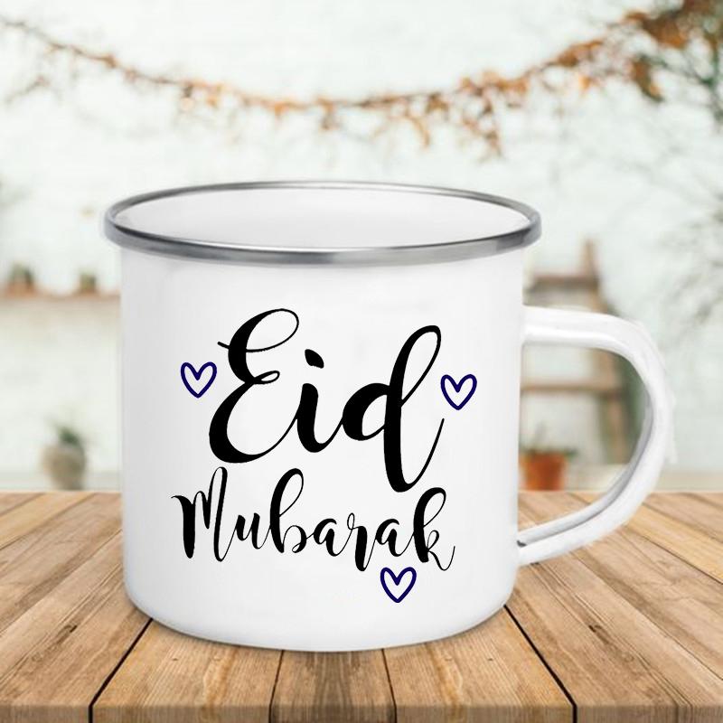 

Ручка эмалированные кружки Happy Eid Moon печатная креативная кружка кофейная чашка Eid вечеринка напитки вино пиво сок молоко чашки Рамадан лучшие подарки 360ml
