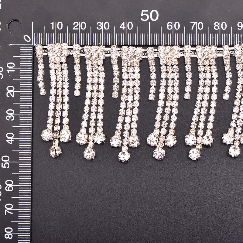 Fashion Clear Glass Rhinestone Trim Tassel Fringe Metal Strass Cup Chain Ribbon Crystal Applique Banding for Clothing Crafts