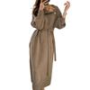 Autumn Winter Lady Dress Knitted High Collar Neck Protection with Belt Long Lantern Sleeves Ankle Length Button Decor Solid Color Maxi Dress