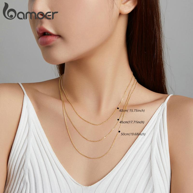 BAMOER Classic Basic O-chain Solid 925 Silver Lobster Clasp Adjustable Necklace Box Cable Chain DIY Jewelry for Women