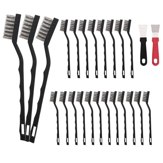 22Pcs/Set Wire Brush Ergonomic Handle Stainless Steel Bristle Brush Rust Removal Cleaning Metal Parts Cleaning Tool