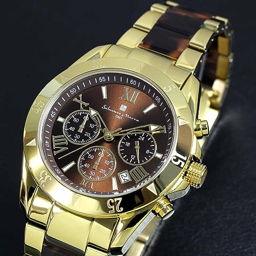 Salvatore Marra Men's Chronograph Watch with Acetate and Two-Tone Strap, 20th Anniversary Limited Edition, Brand Ranking, Gift, SM23105-GDBRGD, Gold a