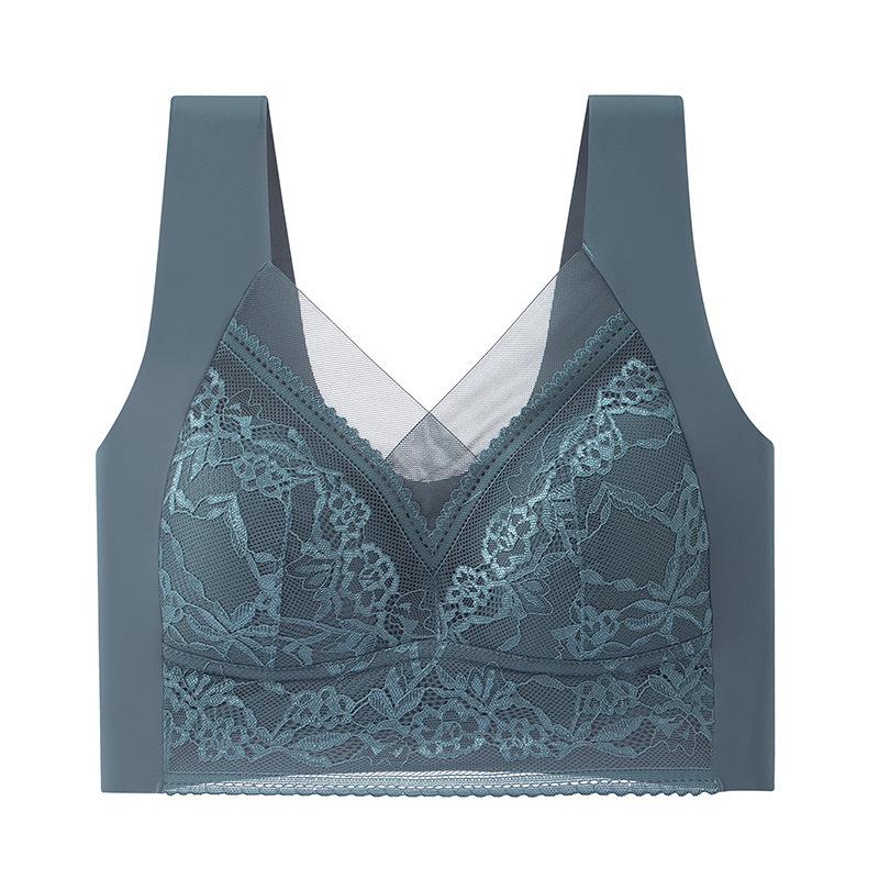 

Женский вышитый бюстгальтер с открытой спиной из ледяного шелка, нижнее белье больших размеров, удобный бесшовный бюстгальтер с фиксированной чашкой 4XL чернил синий