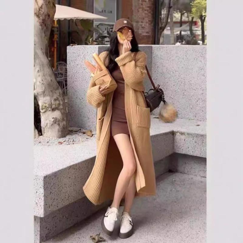 Lazy wind thickened large size sweater cardigan women's autumn and winter new loose medium and long knitted coat women