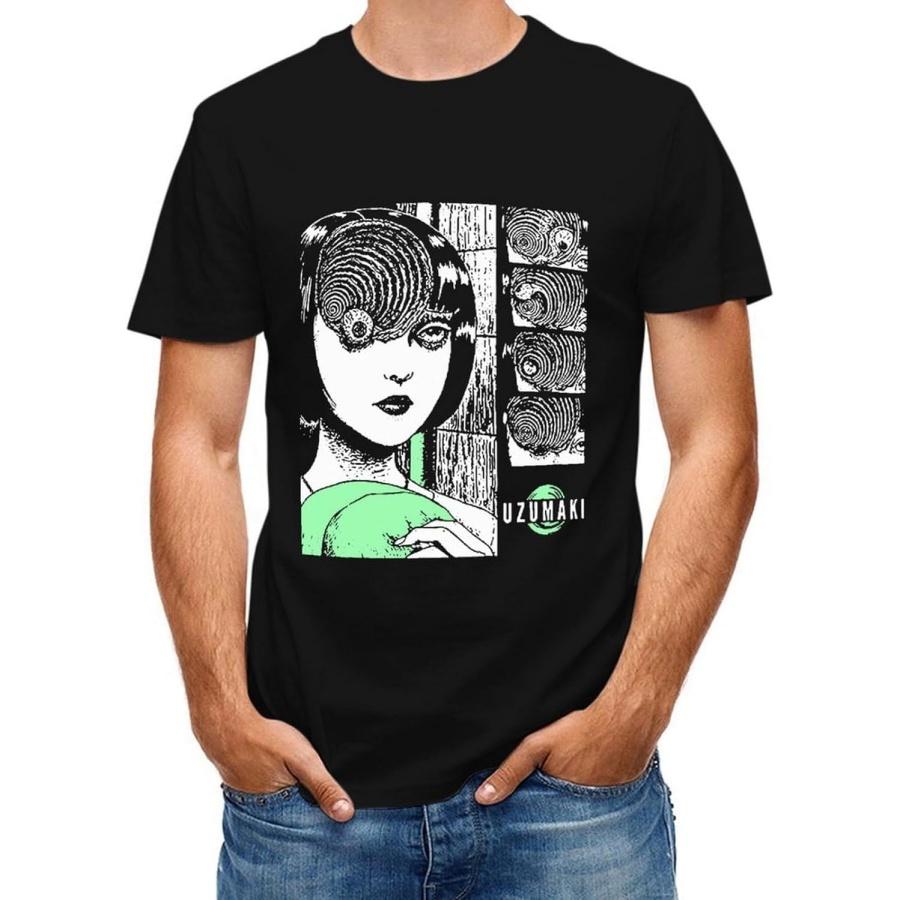 yunadas Men s Cotton T-Shirts Uzumaki Spiral Into Horror Short Sleeve Crewneck Sport Tees S