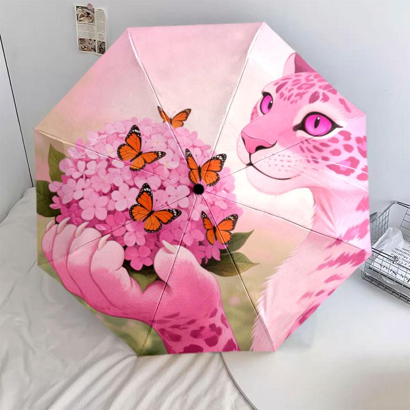 Pinkleopard Pattern Pattern New Style Umbrella, 1 Piece Automatic Folding Umbrella, Portable Travel Umbrella, Outdoor Umbrella, Birthday Gift