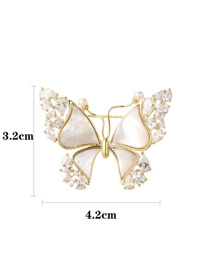 Snowflake & Butterfly Zircon Brooch with Freshwater Pearl for Women's Korean Style Suit Coat