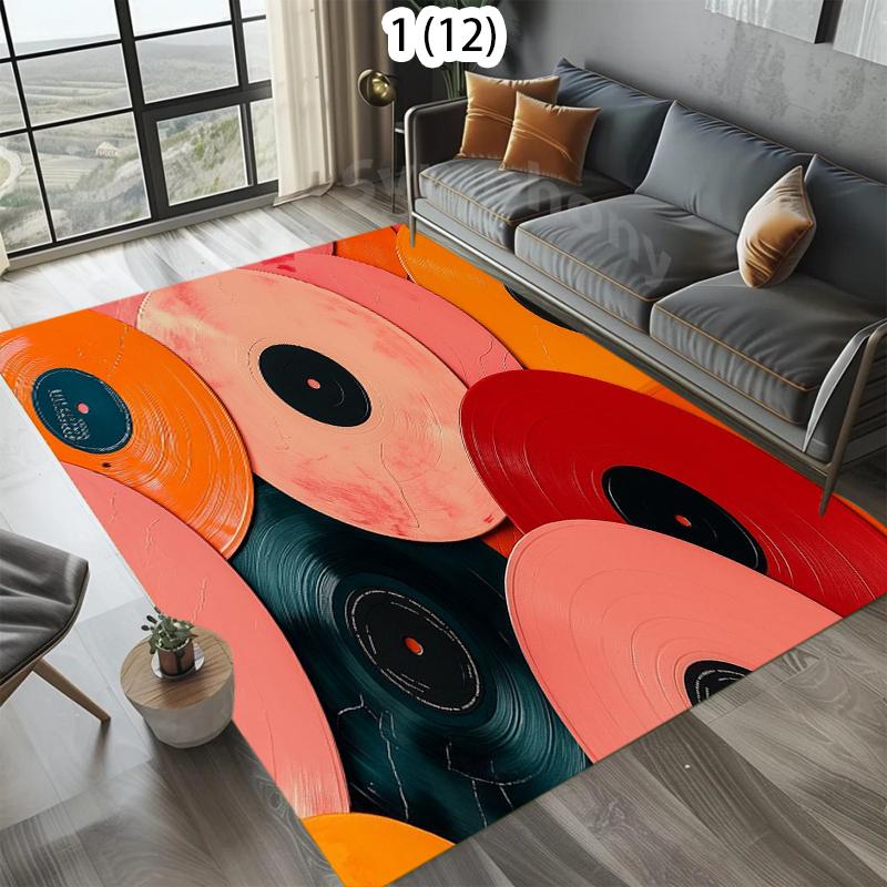 Vintage Colorful LP Vinyl Record Collage Print Rug Non-Slip Washable Area Carpet for Bedroom Music Studio Home Decor Floor Mat