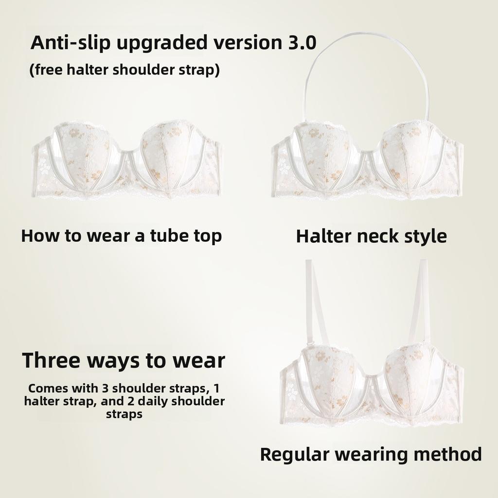 Female Summer Ultra Thin Sexy Lace Without Strapless Big Chest Show Small with Chest To Prevent Under Hanging Neck Underwear