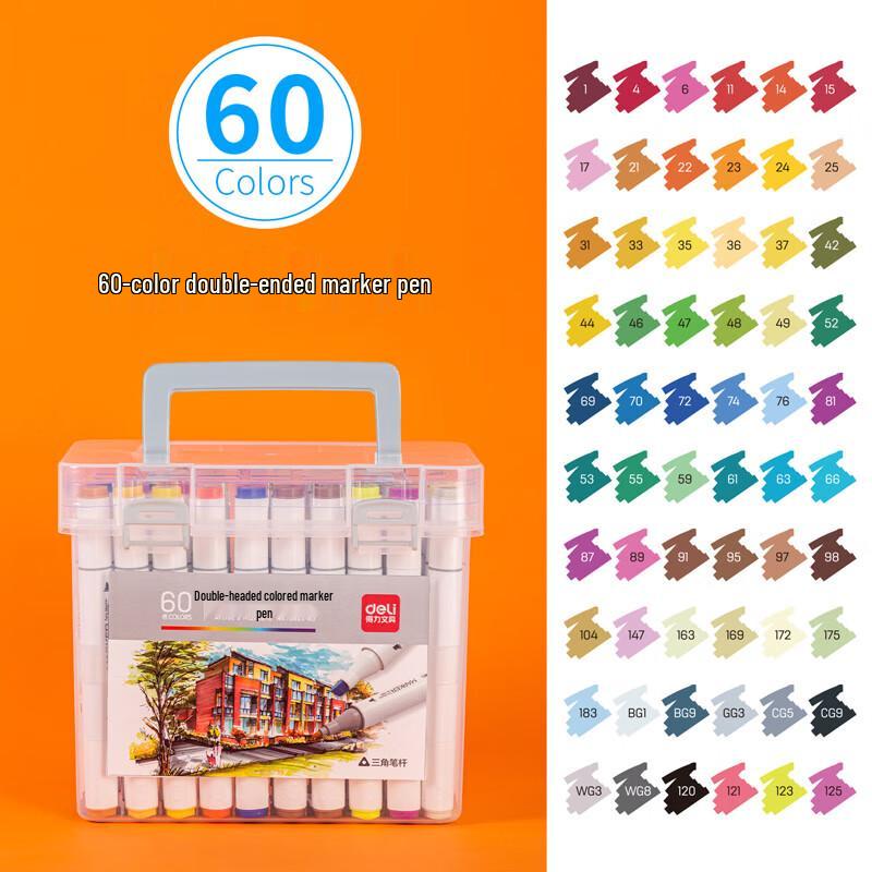 Deli 70803 Alcohol-Based Dual-Tip Marker Pen Set