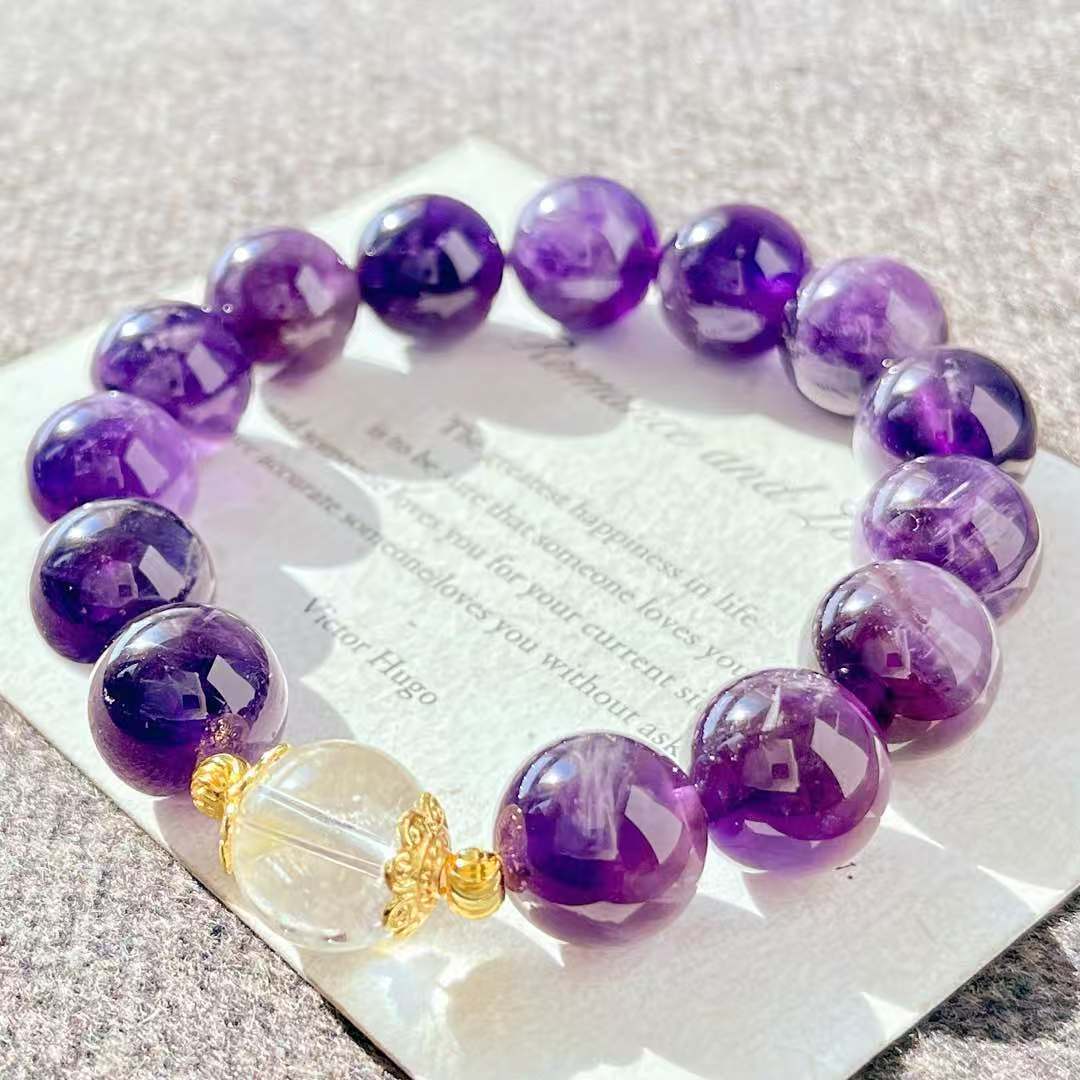 Retro High Quality Natural Large Particle 12Mm Amethyst White Crystal Bracelet Bracelet.
