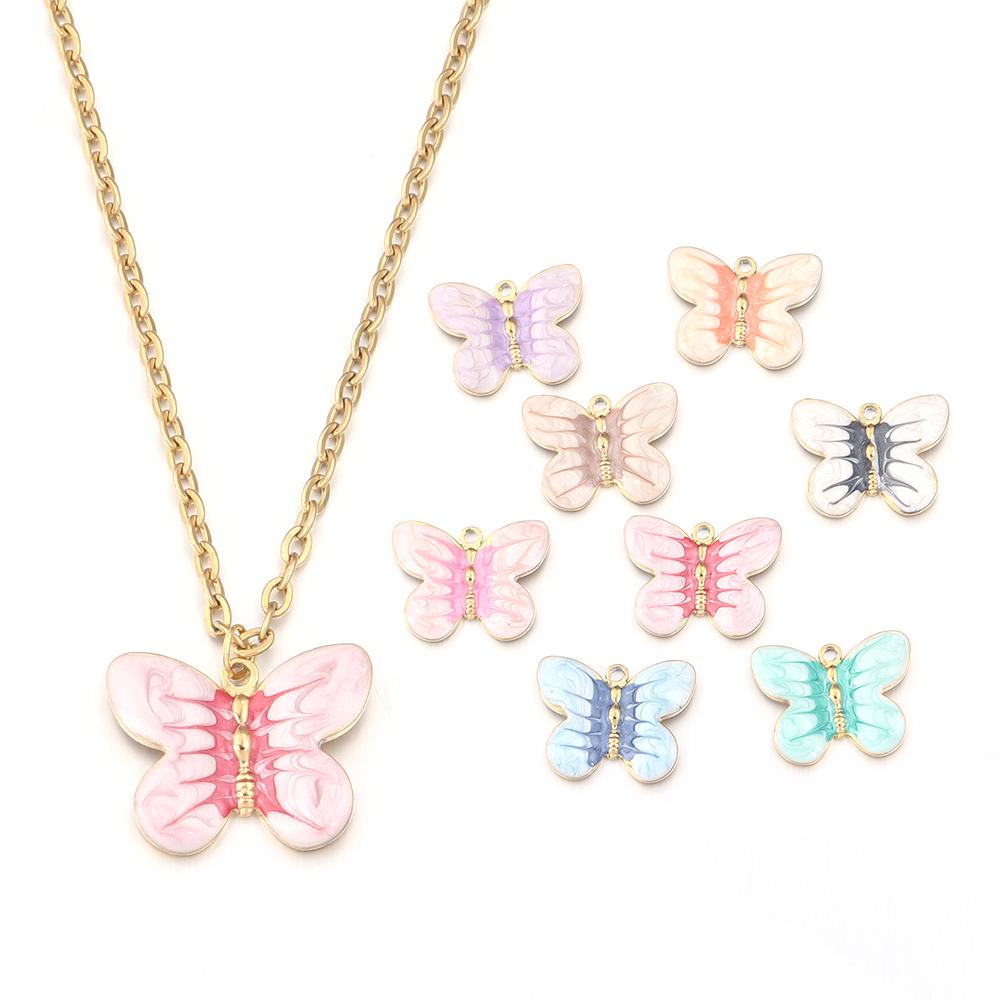 2Pcs/lot Colorful Butterfly Charms Pendant Stainless Steel Oil Drop Charms DIY Necklace Bracelet for Jewelry Making Accessories