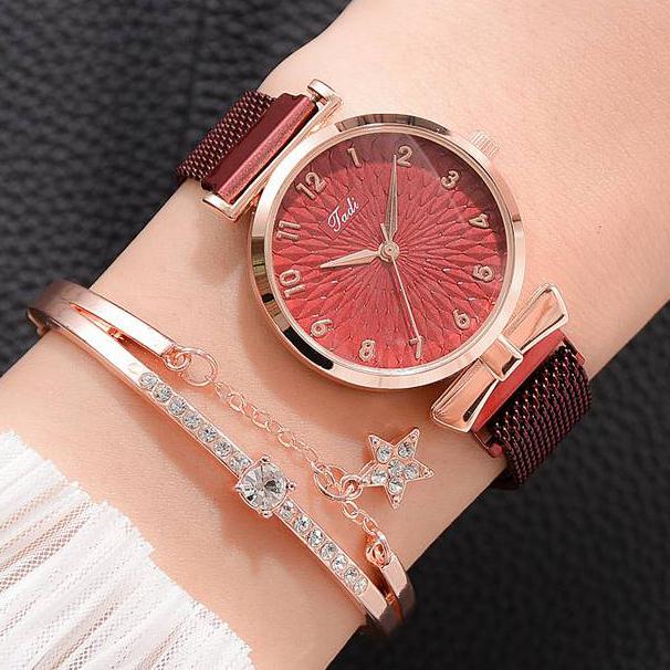 Luxury Women's Bracelet Quartz Watch Women's Magnetic Watch Women's Pink Dial Watch Clock
