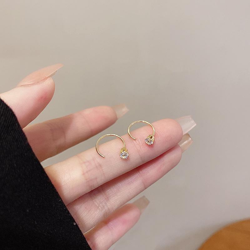 

New super flash zircon small earrings women s niche design sense versatile simple earrings sleep free earrings