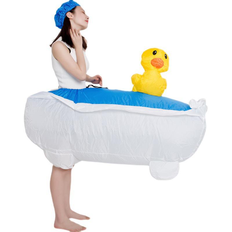 Promotional Cartoon Mascot: Quirky Duck In Bathtub Inflatable Costume