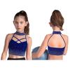 Kids Gymnastics Top Halter Sleeveless with Sparkling Rhinestones Cross Front Backless Dance Wear Costume