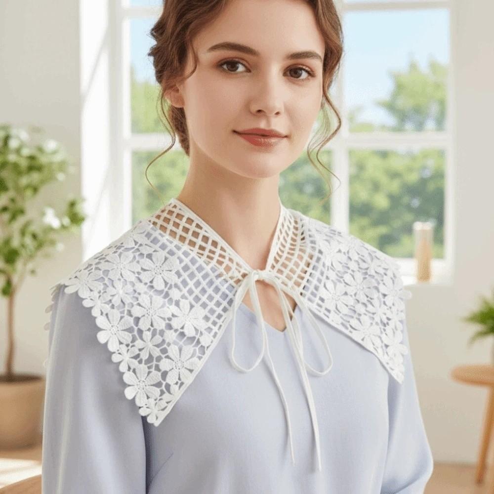 Vintage Crochet Flower Butt Curtain Embroidered Waistband Shoulders Fake Collar Women