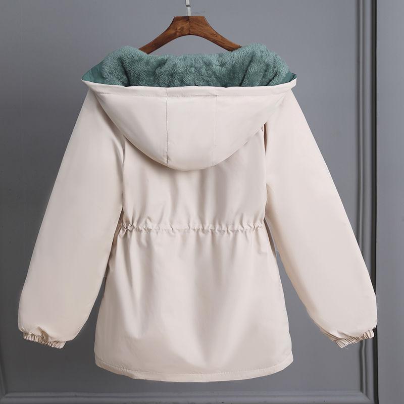 Petite Fleece-lined Thickened Women's Jacket Autumn/winter Style Korean Version Versatile Casual Cropped Loose-fit Coat