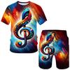 Men's Summer Leisure Set Piano Theme Print T-Shirt & Shorts Breathable Casual Outfit for Holiday/Beach