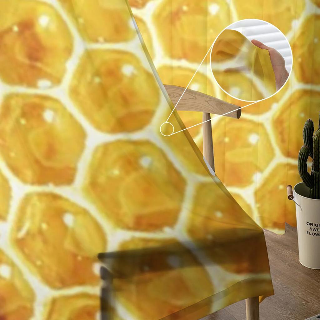 Bee Honeycomb Sheer Curtains Bedroom Voile Curtain Living Room Window Sheer Curtains Kitchen Tulle Drapes