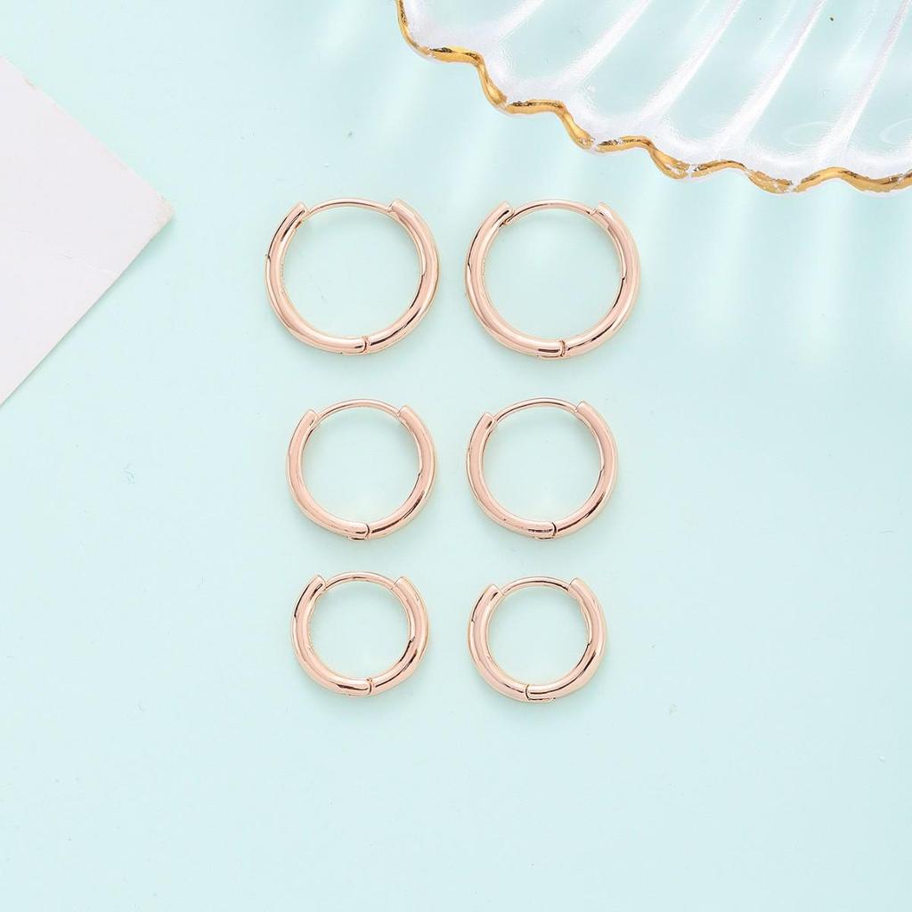 European Minimalist Rose Gold Hoop Earrings - Versatile, Stackable, Simple Round Ear Studs