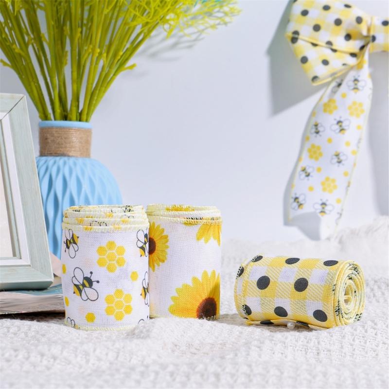 Wire Edged Ribbon Sunflowers Fabric Ribbon Decorative Ribbon Honeybees Ribbon