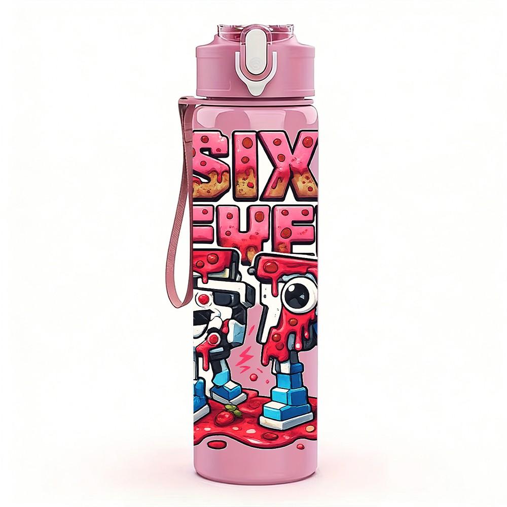 1PC Six Seven Comic Graffiti Design 750ml Color Plastic Sports Water Bottle Leakproof Flip Straw Lid Suitable for Sports Office Home Use