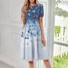 Women's Casual Fashion Round Neck Short Sleeve Print Midi Dress