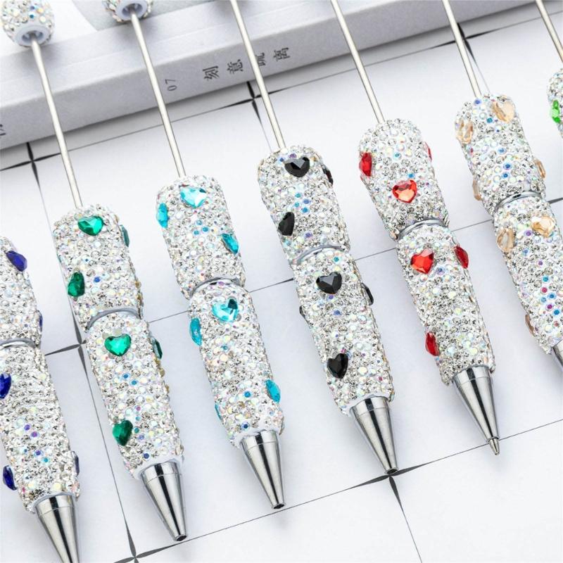 6pcs Rhinestones Fancy Pen Ballpoint Pen Smooth Writing Pen 1.0mm Glittering Beadable Pen Stationery Pen for School