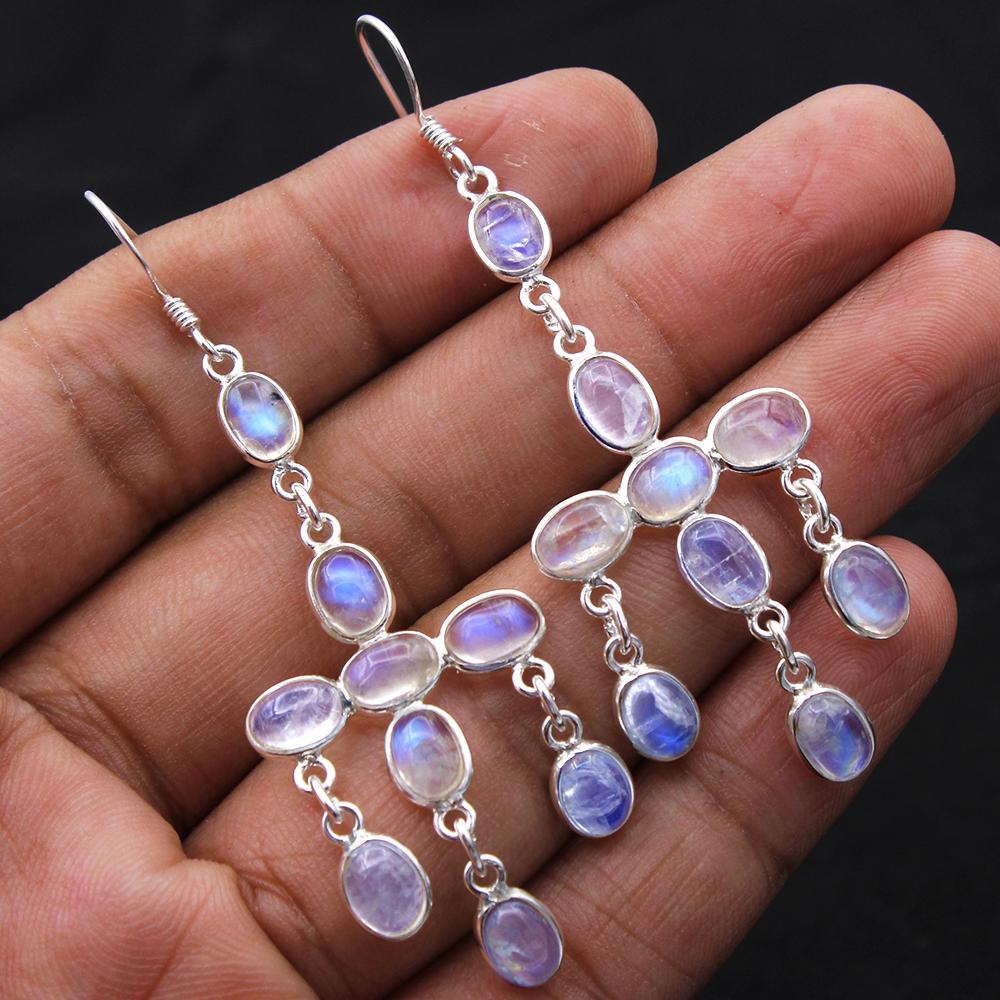 

Лабрадорит Серебро Женская Серьга, Серьга-подвеска, Ювелирное изделие ручной работы из стерлингового серебра 925 пробы белый