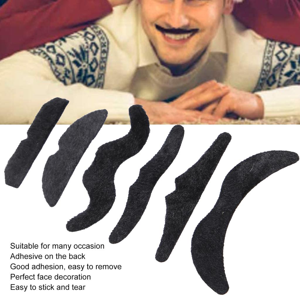 6PCS Lustige Falsche Schnurrbart Selbstklebende Schwarz Gefälschte Bart für Partys Halloween Weihnachten
