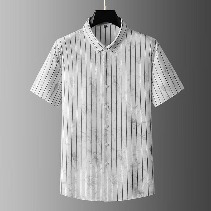 

DIBINZE Men s Plus Size Elastic Striped Cooling Short Sleeve Shirt 5XL