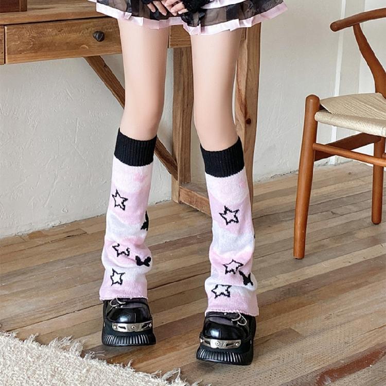 Polainas de Punto Elegantes para Niña Calcetines sin Pies Patrón Estético de Lazos de Mariposa Reversibles Holgados Cubre Pies
