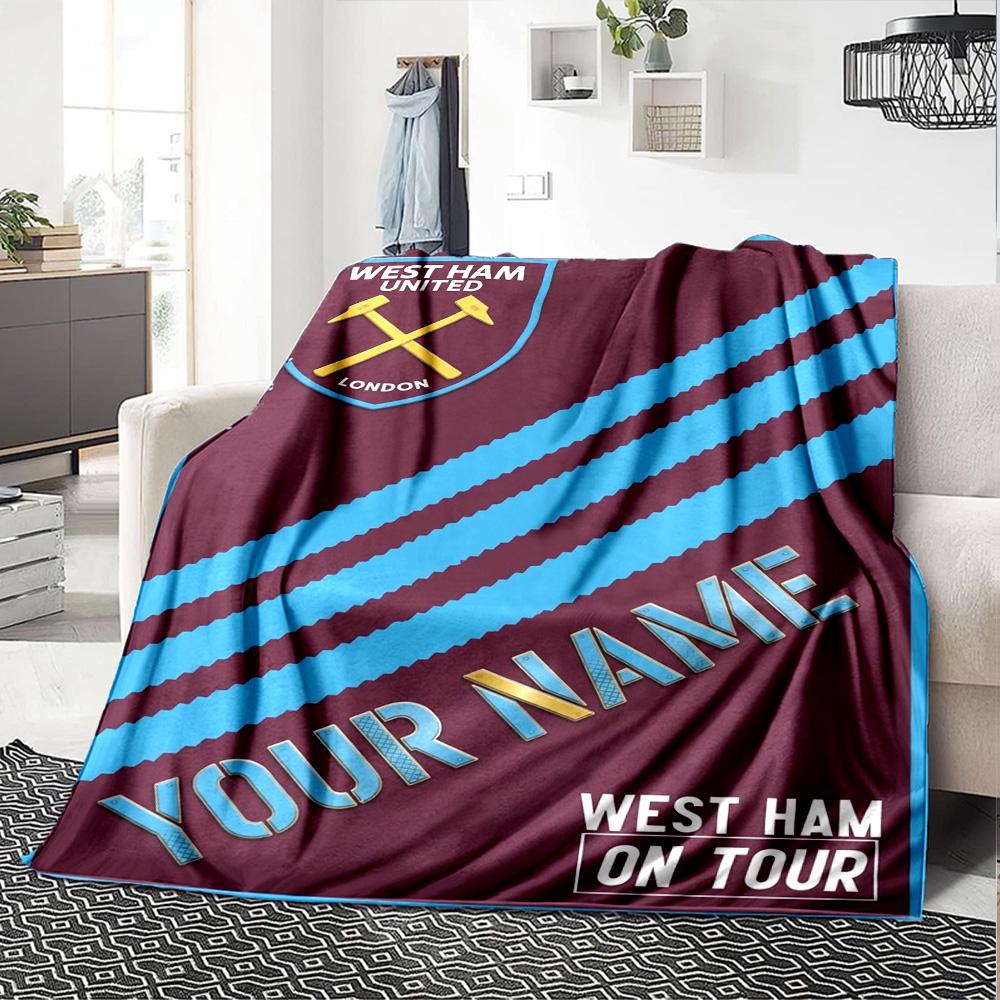 Name Custom West Ham United FC Print Flannel Blanket High Quality Warm Comfortable Cover for All Seasons Perfect for Gifts Home Decor