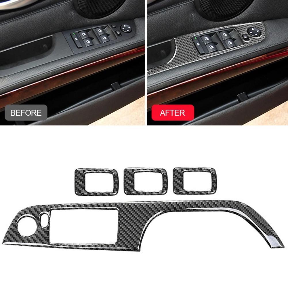 4PCS Car Window Switch Lift Panel Button Frame Cover Trim Decorative Stickers Interior Accessories For BMW E90 3 Series 2005-12