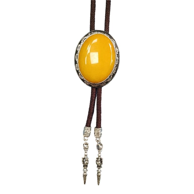 

Adjustable Braided Cord Rodeos Bolo Tie Necktie Feature Oval Shape Stone Pendant Western Jewelry Necklace for Men Women