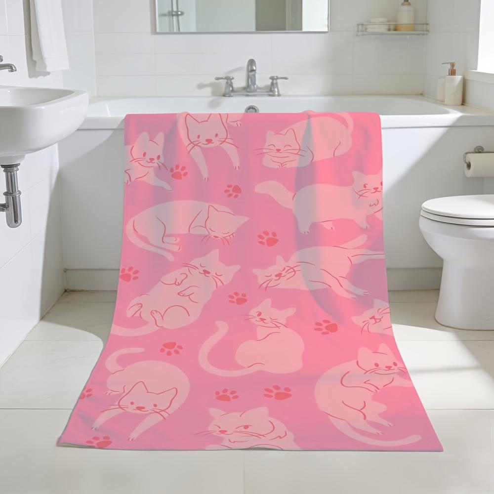 2D Flat 1pc Pink Cat and Paw Print Beach Towel | Soft, Skin-Friendly,Non-Shedding, Easy to Clean, Durable, Resistant to Pilling