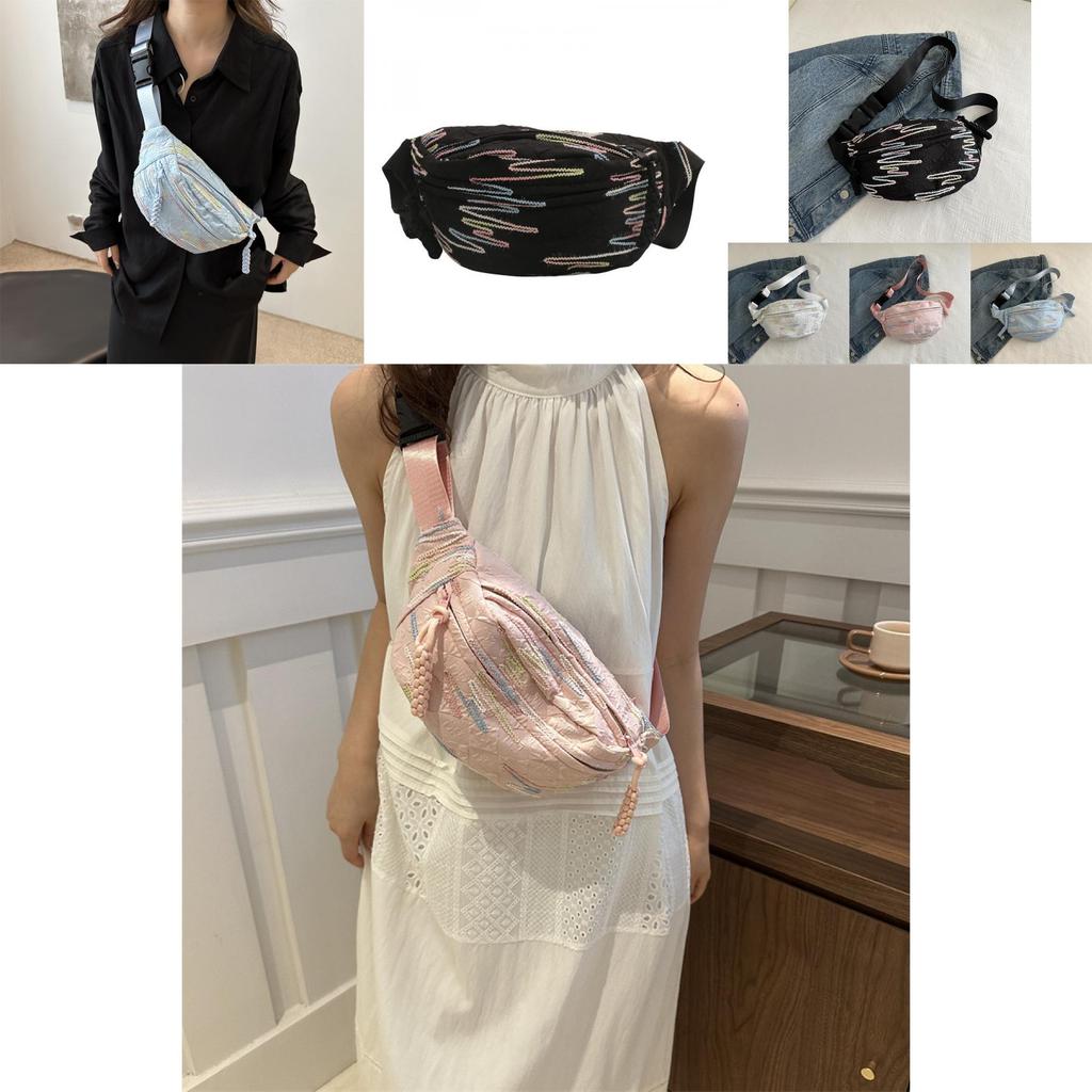 Cute Korean Style Striped Lightweight Crossbody Chest Bag For Casual Everyday Use